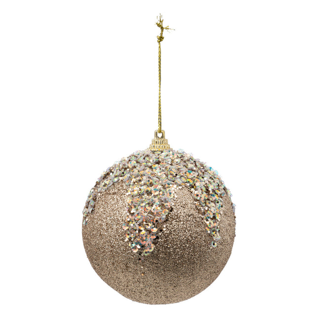 Bola navideña dorada con purpurina y decoración iridiscente D8cm - 191962
