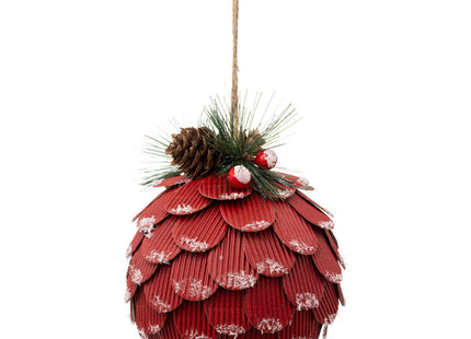 Bola navideña decorativa piñas de pino rojo D10cm - 191997