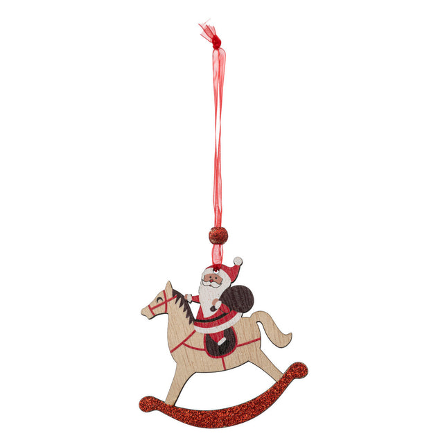 Deco navideño Caballito de madera con "Papá Noel" A8,5cm - 192206