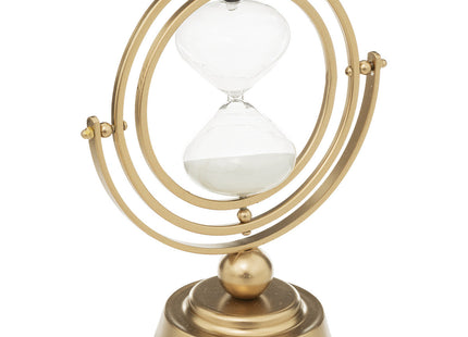 Reloj de arena de cristal en una esfera de metal dorado - 193256