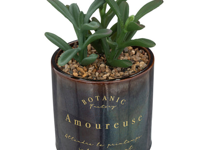 Planta verde artificial "Bota" en maceta de cerámica con acabado esmaltado en color negro - 193717B