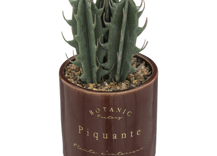 Planta verde artificial "Bota" en maceta de cerámica con acabado esmaltado en color marrón - 193717C