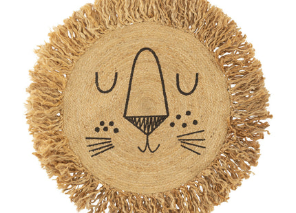 Alfombra redonda cabeza de "León" de yute D90cm - 194008