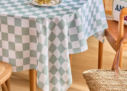 Mantel "Della Pasta" de 300x150 cm, estampado a cuadros verde celadón - 194324H