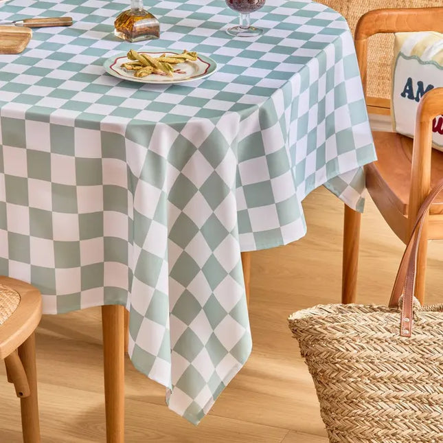 Mantel "Della Pasta" de 300x150 cm, estampado a cuadros verde celadón - 194324H