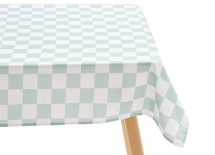 Mantel "Della Pasta" de 300x150 cm, estampado a cuadros verde celadón - 194324H
