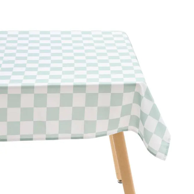 Mantel "Della Pasta" de 300x150 cm, estampado a cuadros verde celadón - 194324H