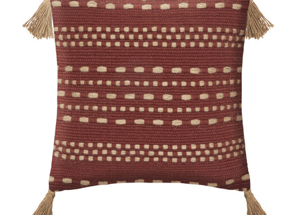 Almohada "Bota" de algodón y yute terracota con pompones 40x40cm - 194345N