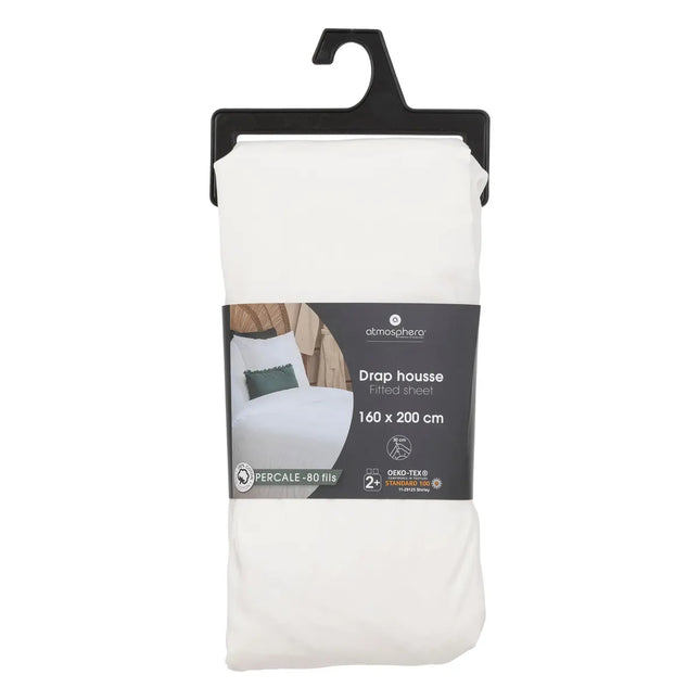 Sábana bajera "Landiha" percal blanco 160x200cm - 194358Z