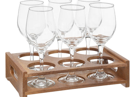 Juego de 6 copas de vino "Victor" 30cl en bandeja de madera - 194806