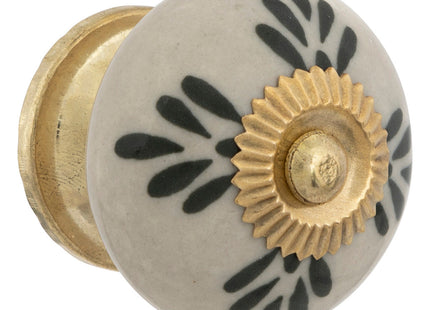 Juego de 2 pomos para muebles "Dayana" de cerámica blanca y latón D3,8cm - 195128