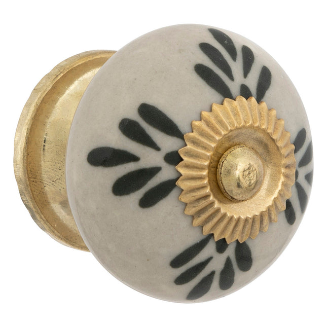 Juego de 2 pomos para muebles "Dayana" de cerámica blanca y latón D3,8cm - 195128