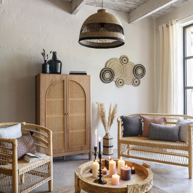 Lámpara suspendida en caña beige y negra D44cm - 195335