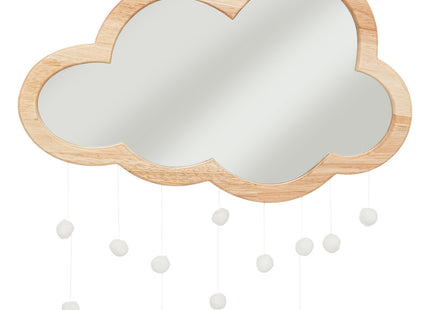 Espejo "Nube" de madera con pompones 40x36cm - 195854