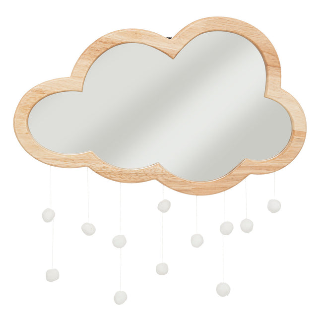 Espejo "Nube" de madera con pompones 40x36cm - 195854