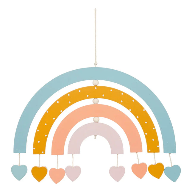 Decoración de pared "Arcoíris" en madera y algodón 30x20cm - 195926