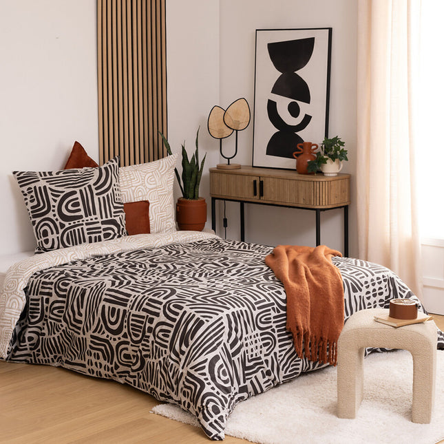 Juego de cama "Tipu" algodón blanco y negro 240x220cm - 196283