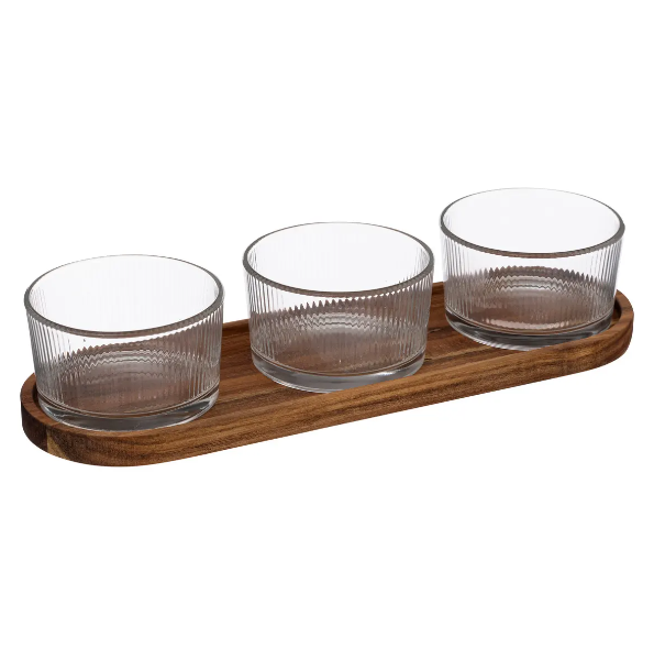 Set de aperitivo "Le Café" de 4 piezas en cristal y madera - 196306