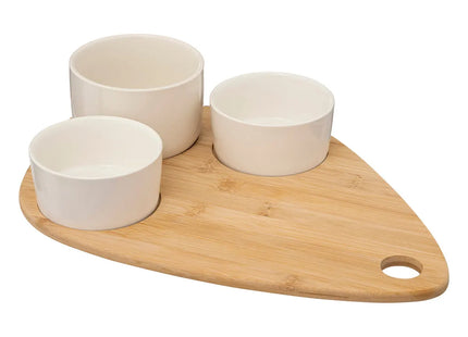 Set de aperitivo de 4 piezas en bambú y porcelana blanca - 196388A