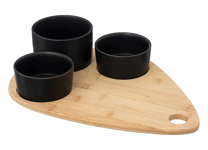 Set de aperitivo de 4 piezas en bambú y porcelana negra - 196388B