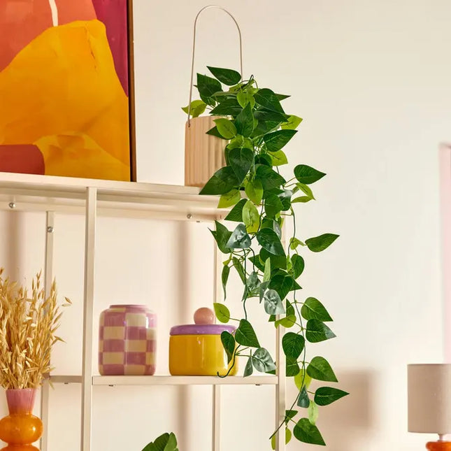 Planta colgante artificial, "Pool" maceta de cerámica beige  - 196705A