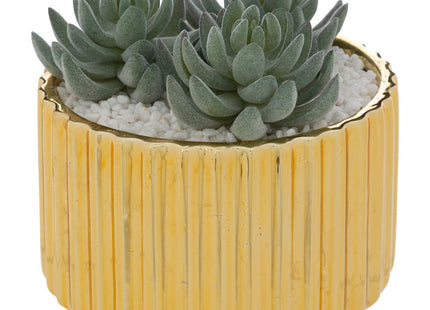 Suculenta artificial en maceta de cerámica dorada D14cm - 196706