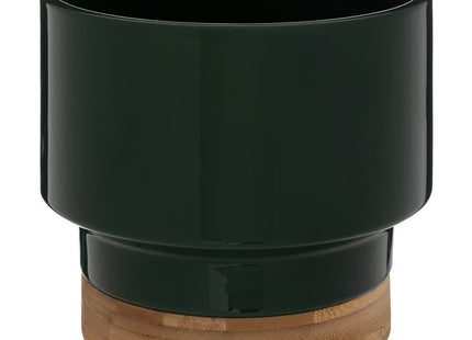 Jarrón de cerámica y bambú A15cm verde oscuro - 196719C