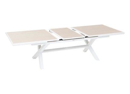 Mesa de jardín extensible "AXIOME" efecto madera Lino y Blanco 10 plazas - 196846