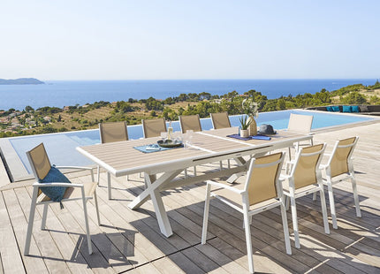 Mesa de jardín extensible "AXIOME" efecto madera Lino y Blanco 10 plazas - 196846