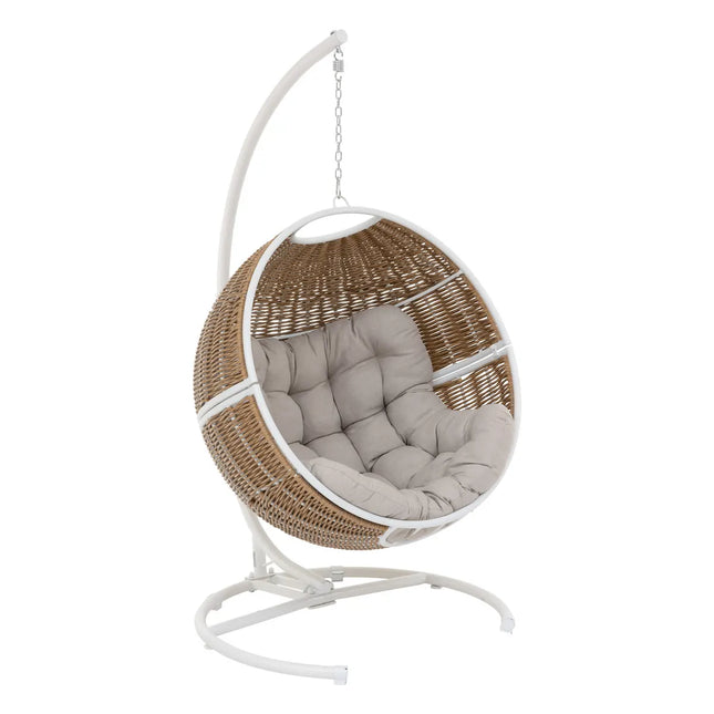 Silla huevo colgante "Orbiana" color topo en acero tratado epoxi + soporte -  196955