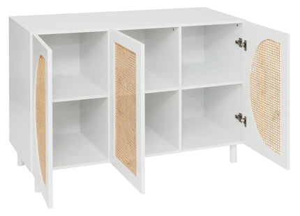 Aparador 3 puertas "Cabras" madera blanco y ratán 120x85cm - 197716