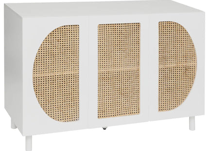 Aparador 3 puertas "Cabras" madera blanco y ratán 120x85cm - 197716