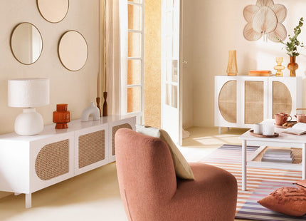 Meuble TV  "Cabras" madera blanco y ratán 140x50cm - 197715