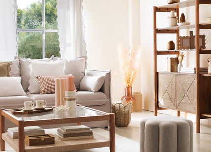 Mesa baja "Apala" Madera, yute y vidrio 80x80cm - 197781