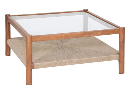 Mesa baja "Apala" Madera, yute y vidrio 80x80cm - 197781