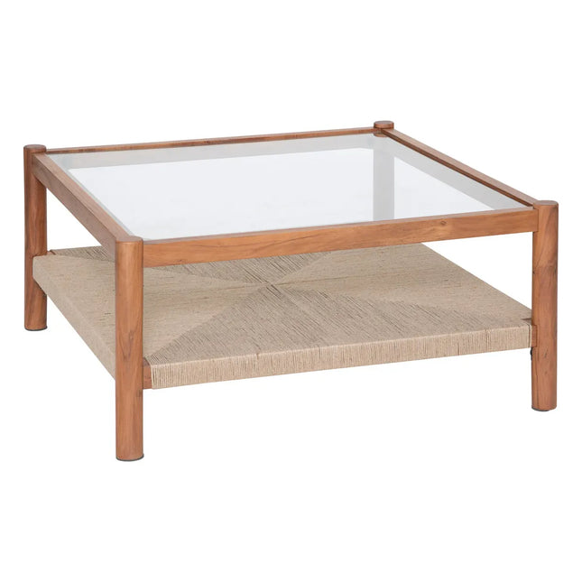 Mesa baja "Apala" Madera, yute y vidrio 80x80cm - 197781