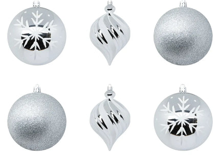 Bola navideña D10cm x6 plateado y blanco - 198345