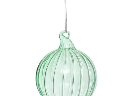 Bola de Navidad de cristal a rayas verdes de 8 cm - 198384