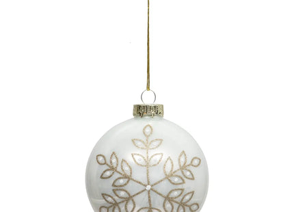 Bola navideña "Copo de nieve" blanco y dorado de vidrio 10cm - 198401