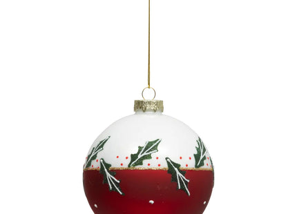 Bola navideña "Acebo" rojo y blanco 10cm - 198402