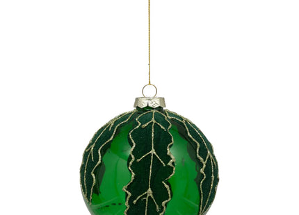 Bola navideña "Hojas" verdes de vidrio 10cm - 198440