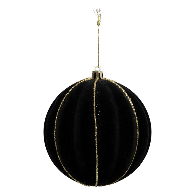 Bola navideña D10cm terciopelo negro y dorado - 198608