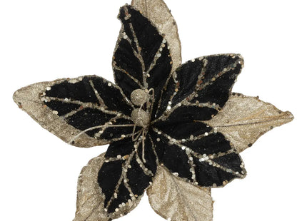 Flor de pascua de paja negro y dorado 25cm - 198781