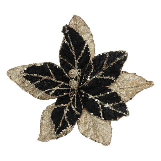 Flor de pascua de paja negro y dorado 25cm - 198781