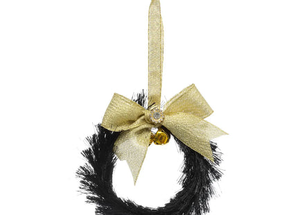 Deco navideña D10cm corona de plástico negro y dorado - 198811