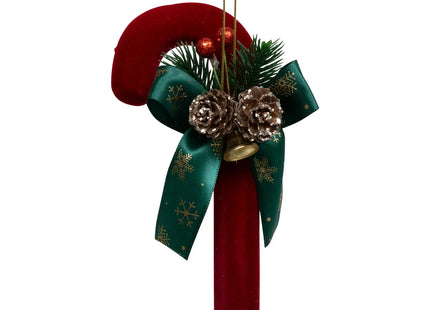 Deco navideña "Bastón" de terciopelo rojo 17cm - 198872