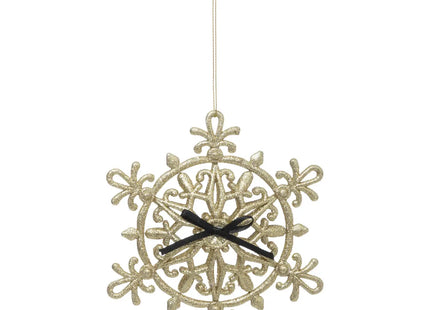 Deco navideña "Copo de nieve" de plástico y nudo negro 14cm - 198922