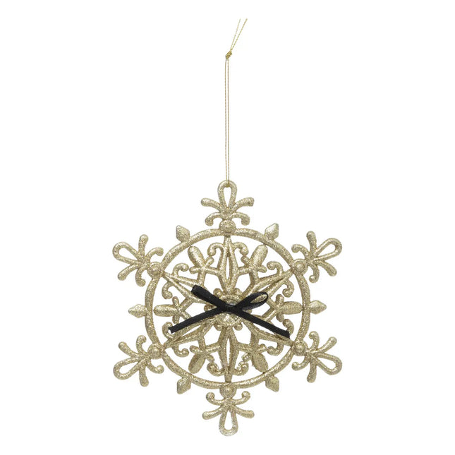 Deco navideña "Copo de nieve" de plástico y nudo negro 14cm - 198922