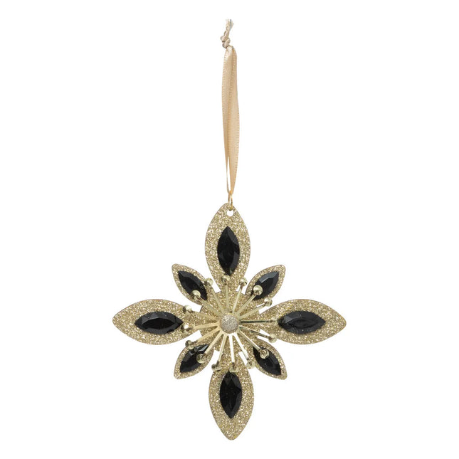 Deco navideña "Estrella" de madera en negro y dorado 12cm - 198966