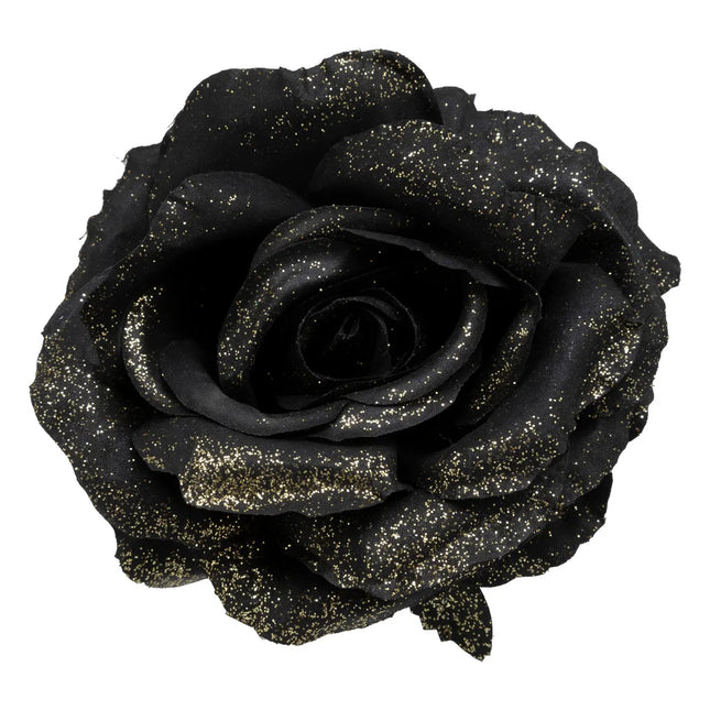 Deco navideña "Rosa" negra y purpurina 13cm - 199030